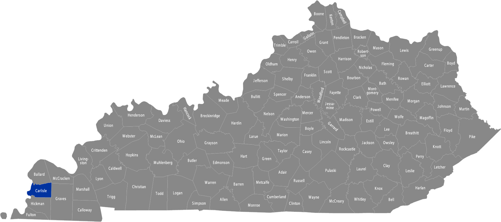 State of Kentucky map with Carlisle County highlighted